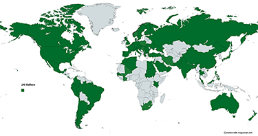 world map indicating countries represented by JHI editors